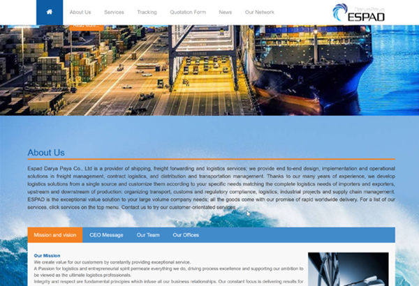 طراحی وب سایت شرکت حمل و نقل دریایی اسپاد